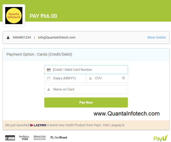 payu payment card page